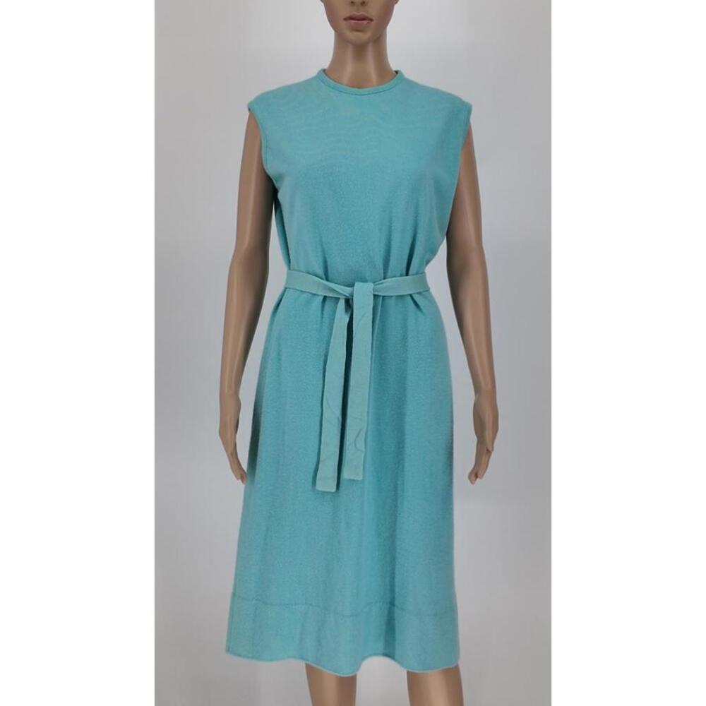 Sleeveless Midi Dress Light‎ Blue Belted Knit Comfortable Casual Summer